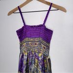 Fairy Boho Silky Paisley Print Ruched Babydoll‎ Style Mini Dress Purple Photo 2