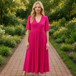 Boden Bethany Smocked Jersey Dress in Berry Pink Milk Maid Renaissance 14 Size undefined Photo 1