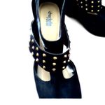 Stylish Black Suede Chunky Wedge Sandals With Gold Studds Size 9 Photo 2