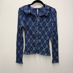 Free People Caught A Feeling Cardi Blouse Top, Blue | Size Small Photo 2