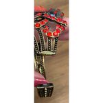 None Vintage Costume‎ Bracelet Unique Red Jewel Ribbon Spring Clasp Cuff Wearable Art Photo 3