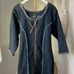 Vintage Prairie Boho Denim Long Sleeve Lace Up Blue Midi Dress Size 1X Photo 1