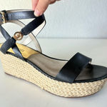 Michael Kors  Women’s Black Leather Wedge Platform Sandals Ankle Strap Size 9.5 M Photo 0