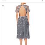 Needle & Thread Comet Midi Dress Size 2 XS Blue Gray Lavender Beaded Open Back Photo 2