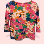 Talbots Cute pinky floral tropical stretch 3/4 sleeve top boho coastal cheery Photo 7