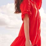 Chico's  Linen Eyelet Tiered Ruffle Maxi Dress Size 2.5 US 14 Red Sundress Vacay Photo 0