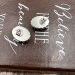 Vintage West Germany Mint Green Striped Glass Cabochon Stainless Steel Earrings Photo 2