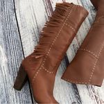 Vintage Nicole Genuine Leather Fringe Tall Heeled Boots Brown Size 8 Photo 2