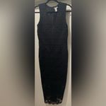 H&M Black Lace V-Neck Fitted Bodycon Midi Dress Photo 2