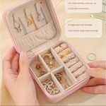 1pc Mini Jewelry Box, Portable Jewelry Storage Box, PU‎ Leather Small Organizer Pink Photo 5