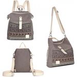NWOT Canvas Artisan Floral Boho Convertible Crossbody Backpack Tote Bag Gray Photo 1