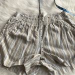 Linen Blend Shorts Pull On Neutral Blue Stripe Size L Photo 5