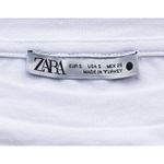 ZARA  Layered White Cropped T Shirt w/ Long Blue Striped Sleeves ~ Ladies SMALL Photo 4