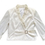 XScape  by Joanna Chen White Faux Wrap Ruffle Blouse w/ Rhinestone Buckle 8 Photo 0