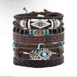 6pcs Exquisite Bohemian Chic Women's Bracelet Set Handcrafted Brown Faux Leather Photo 2