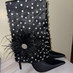 AZALEA WANG Blaise Rhinestone Black Stiletto Mid Calf Booties Size 9 Multi Photo 2