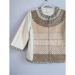 Chico's Women’s Embellished Jacket Tan Beige Embroidered 3/4 Sleeves Size 2 Photo 9