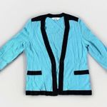 Misook Exclusively  Cardigan S‎ Blue W/Black Trim Long Sleeve Open Front Photo 0