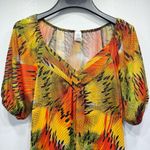 Discreet Multicolor Jewel Tones Short Balloon Sleeve Loose Fit V Neck Top by  Photo 1