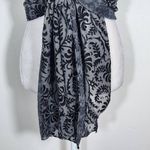 Cejon Black and Gray Textured Wrap One Size Sheer Scarf with Black Leaf Pattern Photo 2