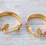 Vintage Clip On Earrings Orange & Gold Tone Hoops Photo 8