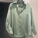 ZARA  Satin Button Up in Sage Green Photo 2