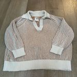 Aerie Striped Cream Collared Oversized Knit Sweater Photo 1
