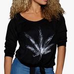 NEW! Black Tie Front Sweatshirt 3/4 Sleeve Top S/M Goth Festival Relaxed Fit Photo 0