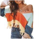 Boohoo  frayed knit rainbow sweater sz US 14 Photo 4