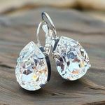 Handcrafted earrings with clear sparkly teardrop Swarovski crystal Silver Photo 0