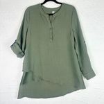 Lulu B Asymmetrical Long Sleeve Tunic Top Size Small Green Roll Tab High Low Photo 0