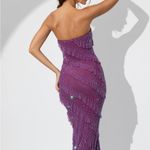 Oh Polly Embellished Strapless Ruffle Maxi Dress in Plum Photo 2