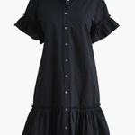J.Crew  Ruffle Sleeve Mini Shirt Dress Cotton Pockets Classic Black US 2 NWT Photo 0