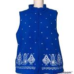 Mountain Lake  XL womens blue white full zip up vest snowmen trees holiday theme Photo 0