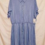 Nine West NWT Blue Short Sleeve Silky Button Down Shirt Dress women's size XXL Photo 0