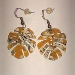 Tropical Leaf Lucite Boho Dangle Earrings in Yellow and Cream Photo 1