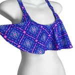 Ymi NWT Crochet Racerback Blue Geometric Ruffle Bikini Swim Top Photo 2