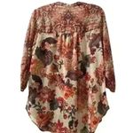 Anthropologie Fig & Flower Sheer Floral Button Up Shirt Blouse Top Size Large Red Photo 3