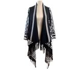 Chico's 2010s Chico’s Black Tribal Fringe Knit Open Cardigan Wrap Size 3 XL Photo 2