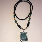 Elegant Green Floral Pendant and Black Beaded Boho Necklace Photo 6
