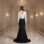 Tadashi Shoji Embroidered Lace Long Evening Gown Black Ivory Size 18 Photo 12