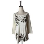 Tommy Bahama Tommy‎ Bahama Shirt Women Small Ivory Cotton Sequins Floral Tee Coastal Preppy Photo 1