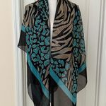 Carol Wior New Animal Print Scarf Sarong Brown/Black/Blue, Sz 60,5”x46,5” Photo 9