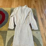 ZARA NWOT  Cream Light Beige Long Sleeve Linen Dress Ruched Collar Women’s Small Photo 3