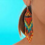 Bohemian Native American Ethnic Style Fashion Glass Beaded Handmade‎ Earrings Orange Photo 10