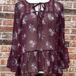 American Eagle  y2k burgundy floral top with ruffled bell sleeves / S/M / EUC Photo 0