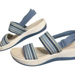 Clarks Cloudsteppers Sandals Womens Size 10 Blue White Striped Slingback Wedge Photo 2