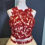 Women’s 2 Piece Prom Party Dress Halter Neck with Red Flower Detail Size 6 Photo 2