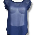 Spense Womens Sheer Blouse Shirt Top Cap Sleeve Round Neck Pullover Blue Large Photo 0