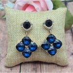 None Formal Blue Crystal & Gold Tone Dangle Drop Statement Earrings Pierced Prom Even Photo 0